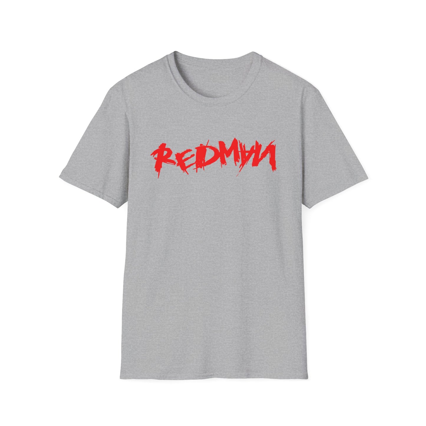 Grey t-shirt with red "REDMAN" text graphic.