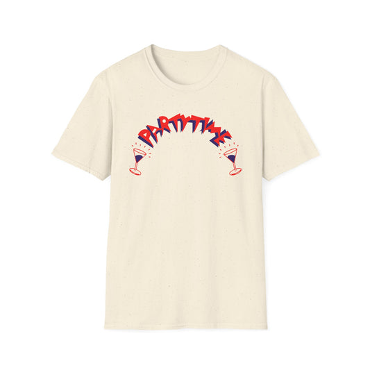 Cream t-shirt with "Party Time" text and two martini glasses.