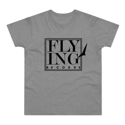 Grey t-shirt with black "FLYING RECORDS" logo and a bird silhouette.