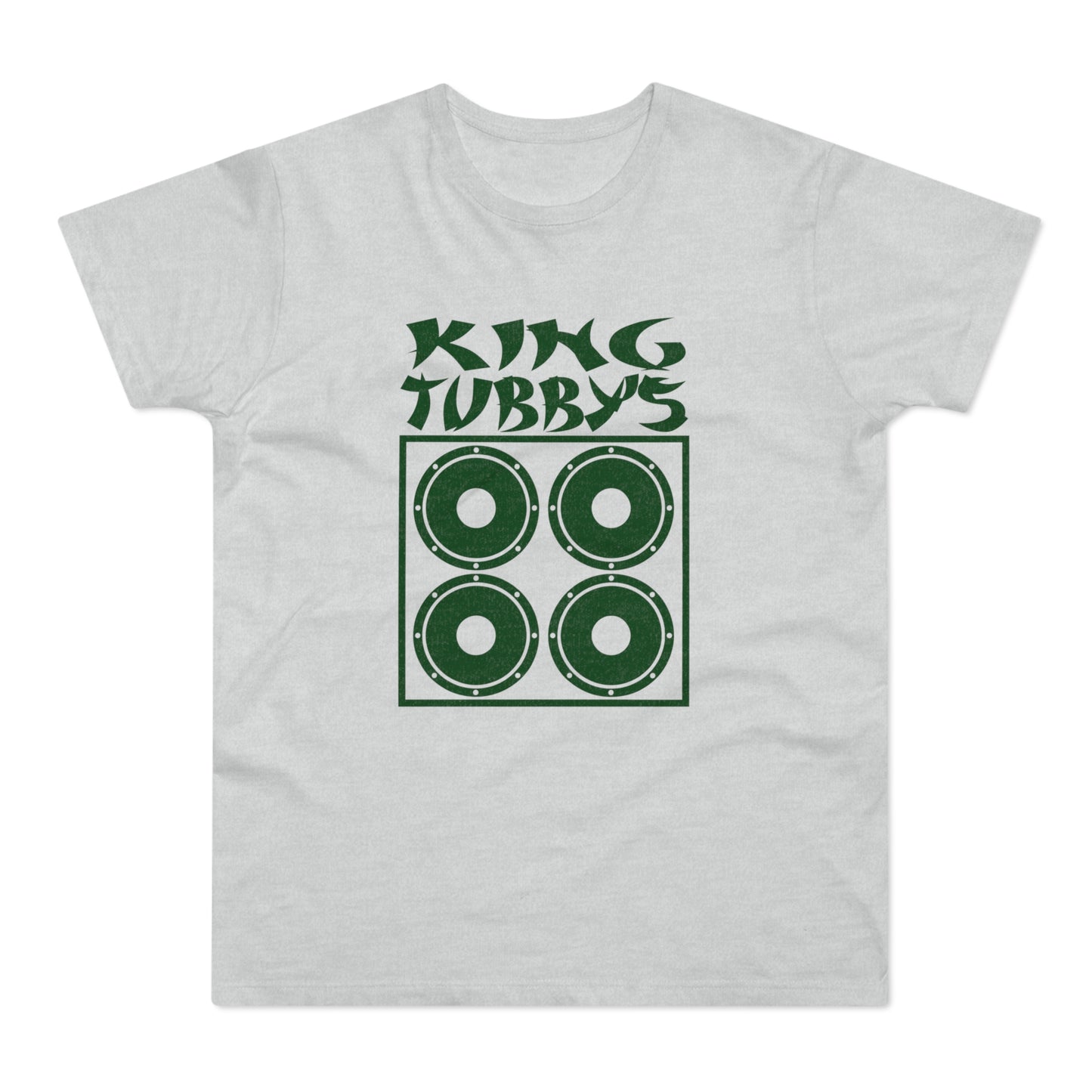 T-shirt with text "KING TUBBY'S" above a graphic of four speakers.