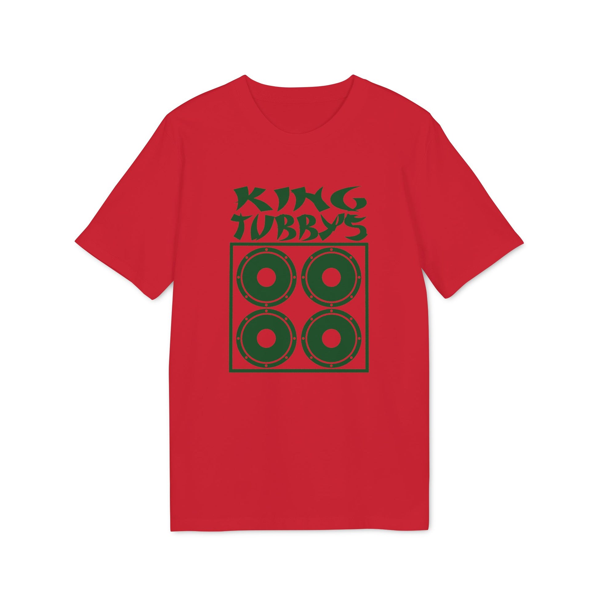 Red t-shirt with green text "KING TUBBY'S" and four speaker icons.