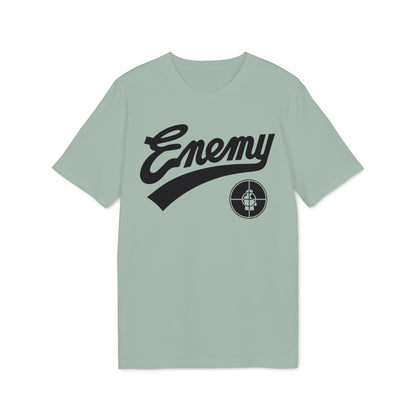 Light teal t-shirt with black "Enemy" text and target logo.