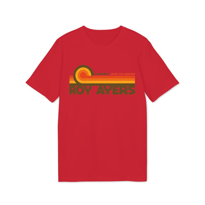 Red t-shirt with Roy Ayers and "Everybody Loves the Sunshine" logo.