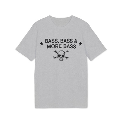 Light grey t-shirt with black graphic of skull, crossbones, and text.