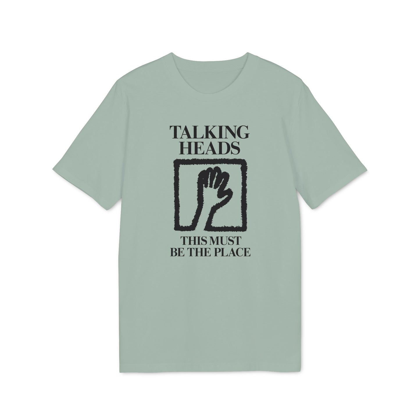 Talking Heads This Must Be The Place t-shirt black graphic with hand in square.