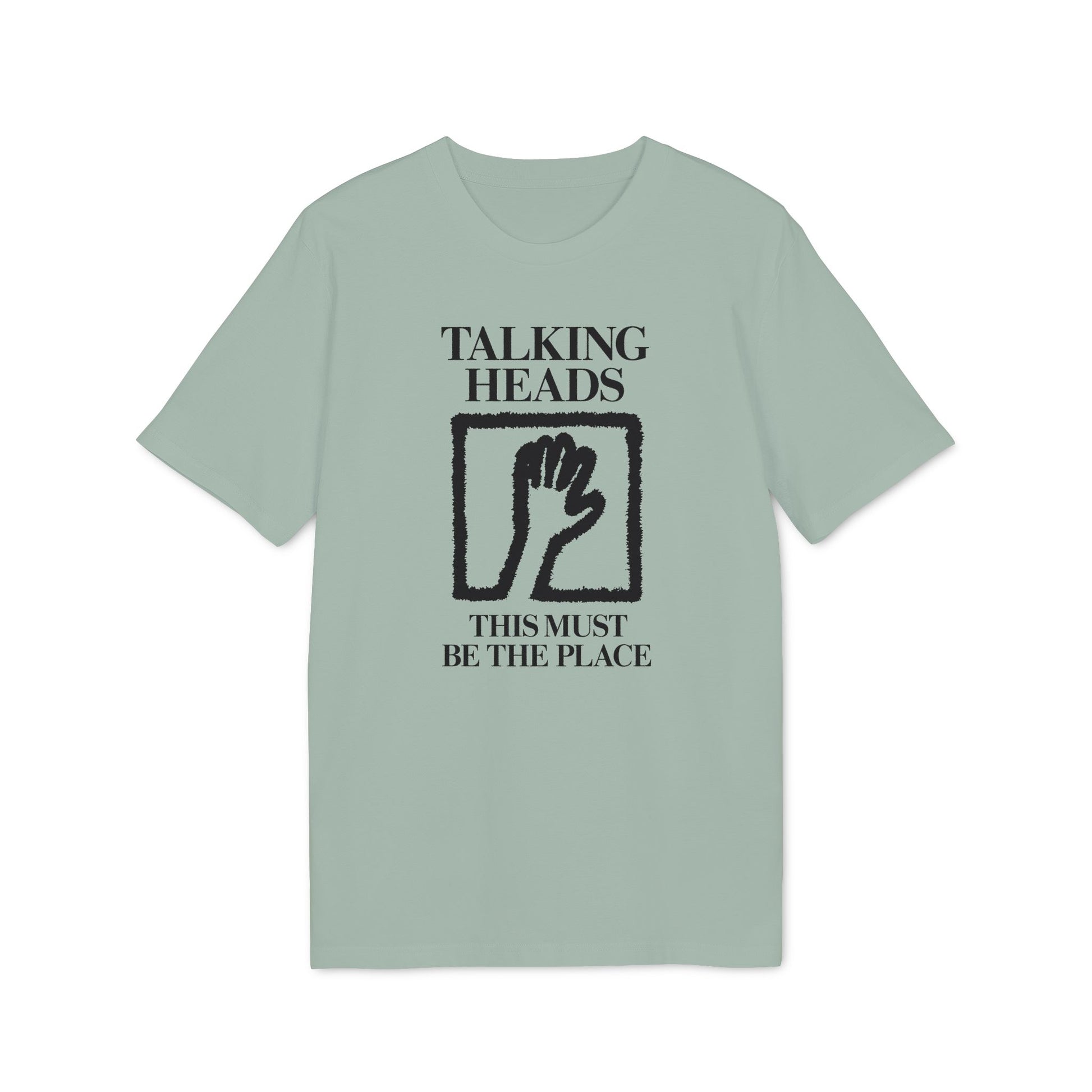 Talking Heads This Must Be The Place t-shirt black graphic with hand in square.