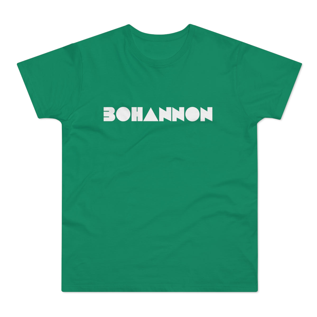 Green t-shirt with white "BOHANNON" text in a geometric font.