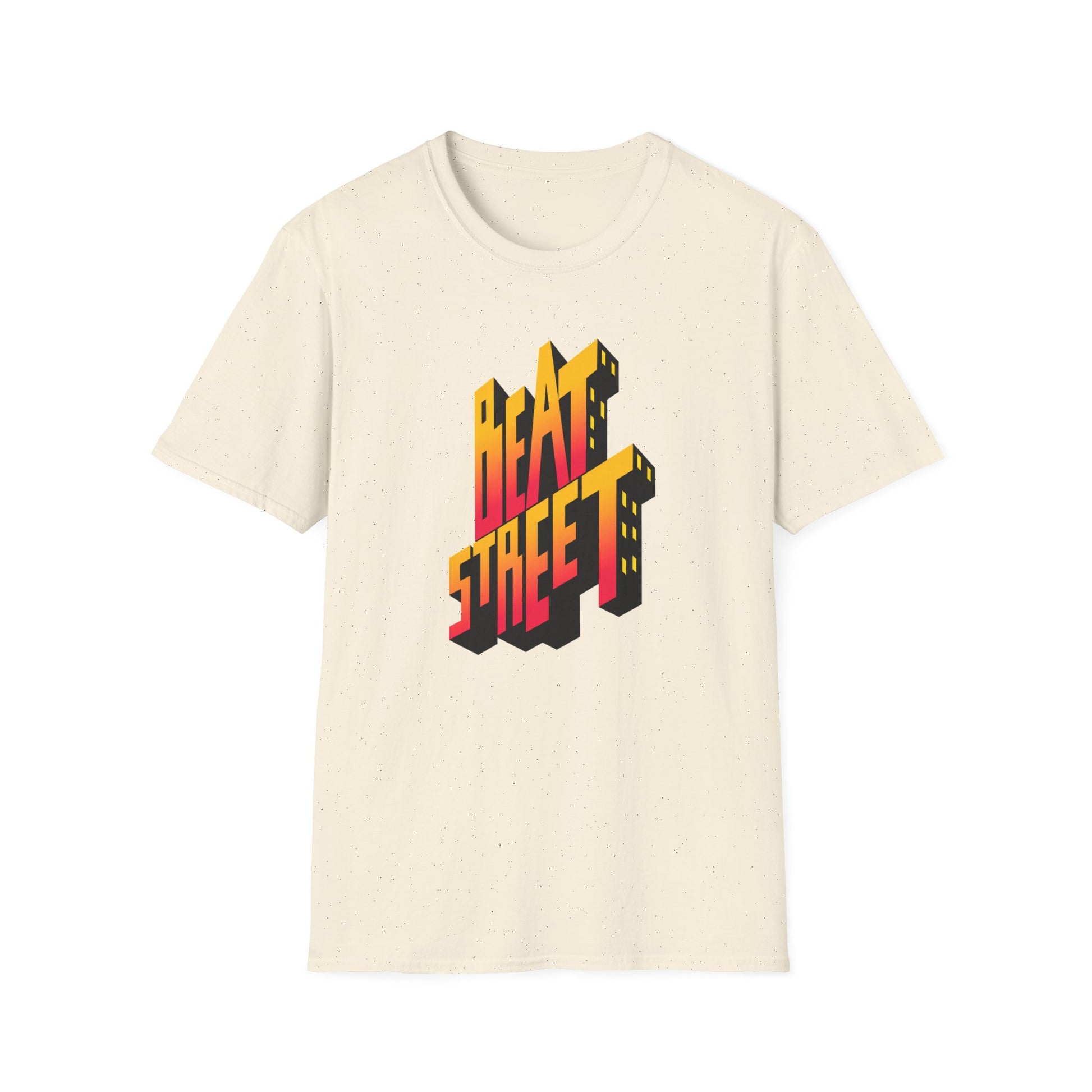 Cream t-shirt with a 3D "Beat Street" graphic in red and yellow gradient.