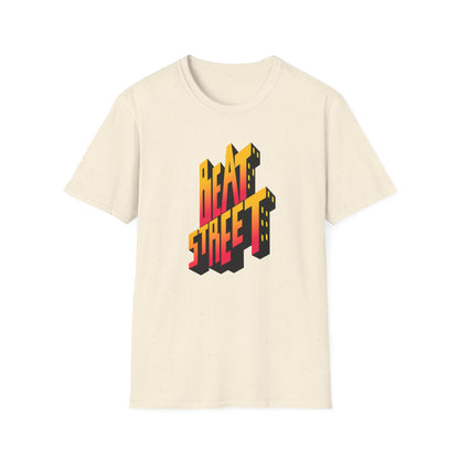 Cream t-shirt with a 3D "Beat Street" graphic in red and yellow gradient.