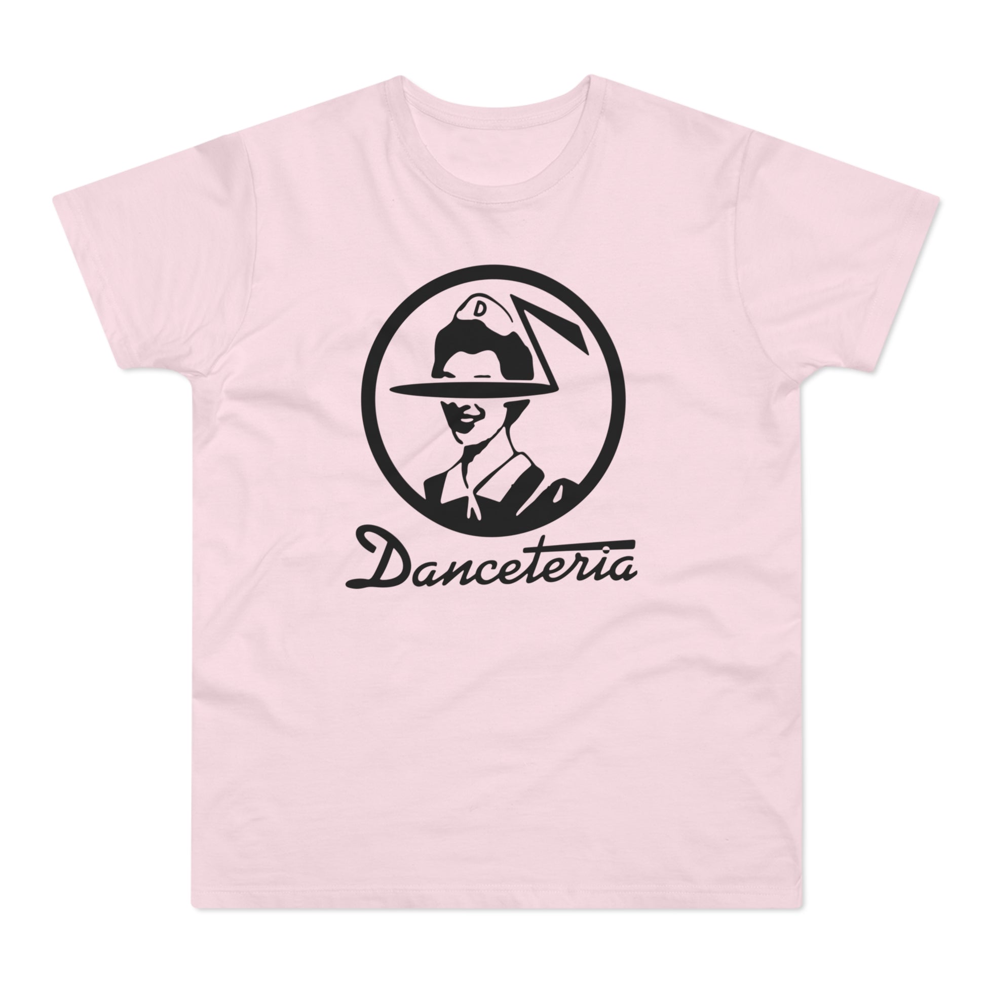 Pink t-shirt with black graphic logo and text "Danceteria."