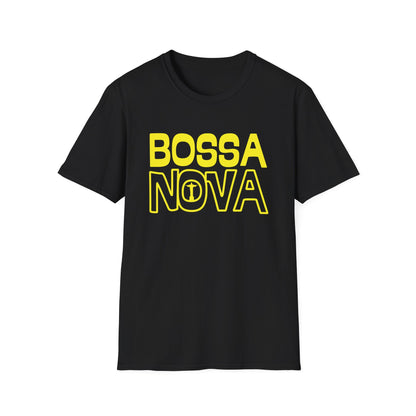 Black t-shirt with yellow "BOSSA NOVA" text and Christ the Redeemer illustration.