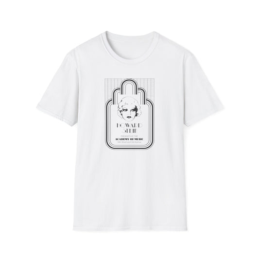 White t-shirt with "Howard Stein Presents at the Academy of Music" graphic.