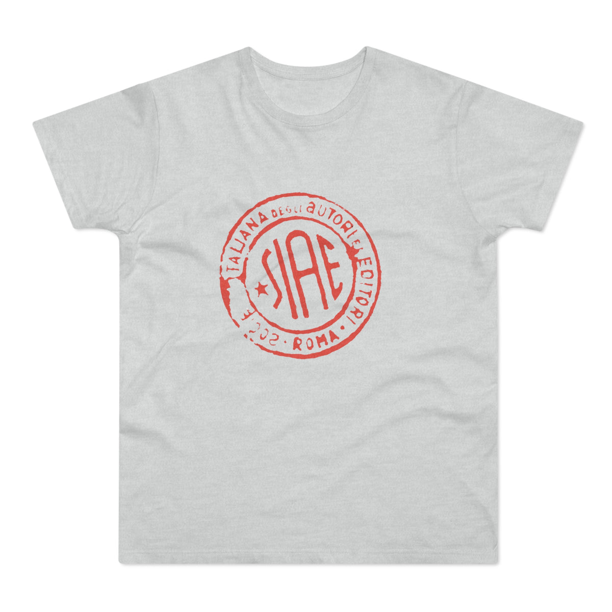 Light grey t-shirt with a red circular SIAE logo and text.