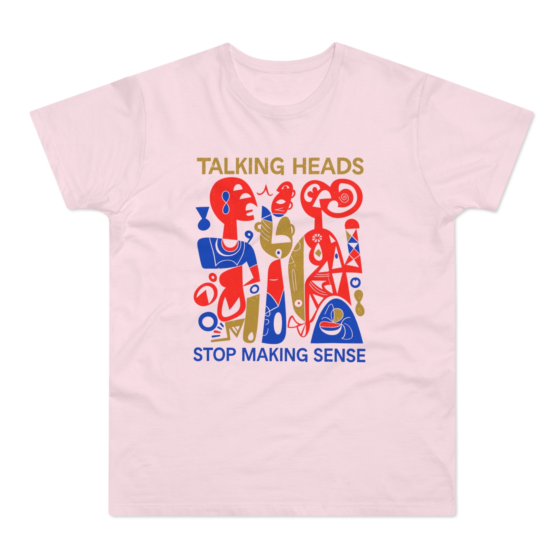 Talking Heads Stop Making Sense light pink t-shirt with abstract figures.
