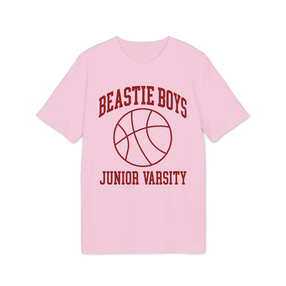 Pink t-shirt with "Beastie Boys Junior Varsity" and a basketball graphic.