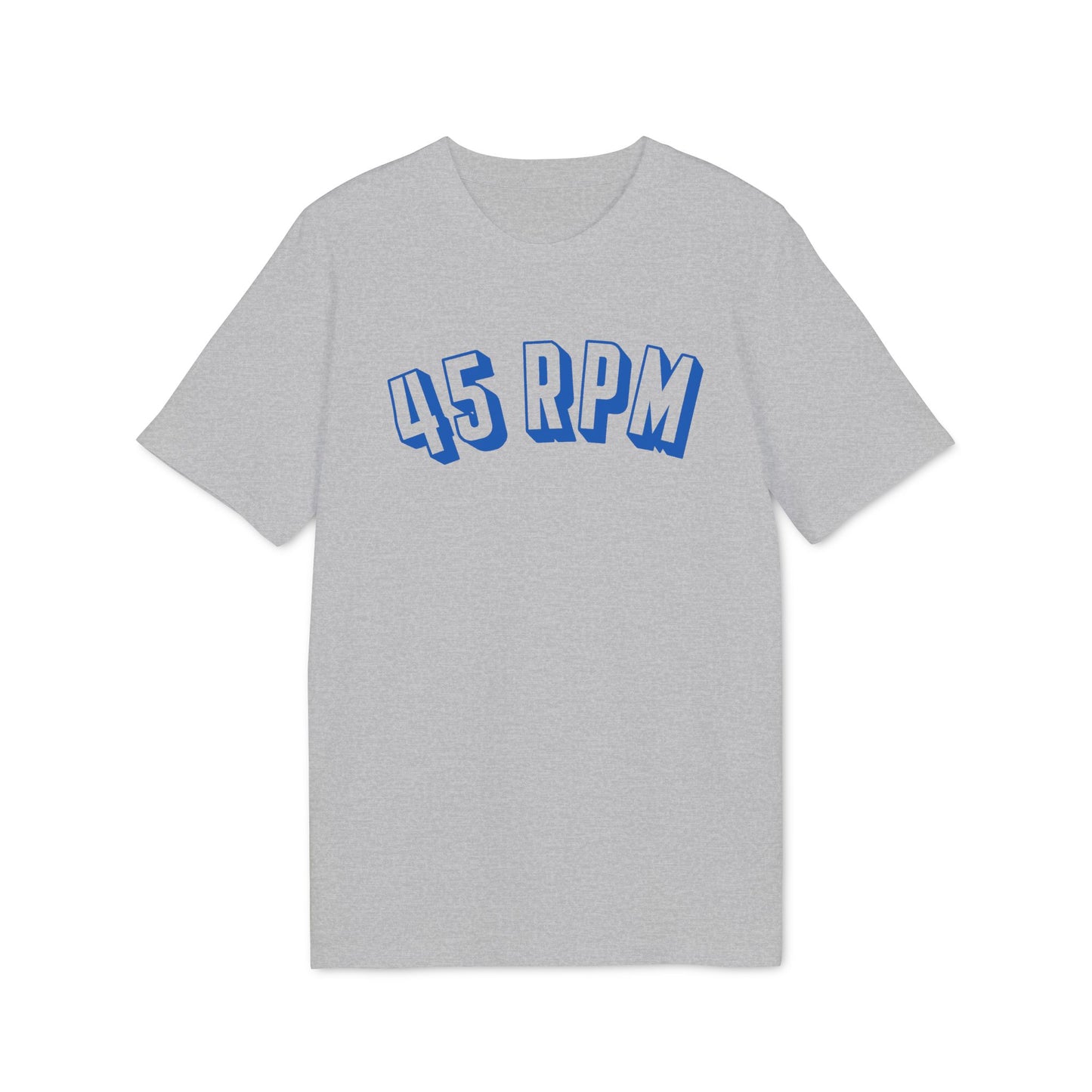Grey t-shirt with blue "45 RPM" text