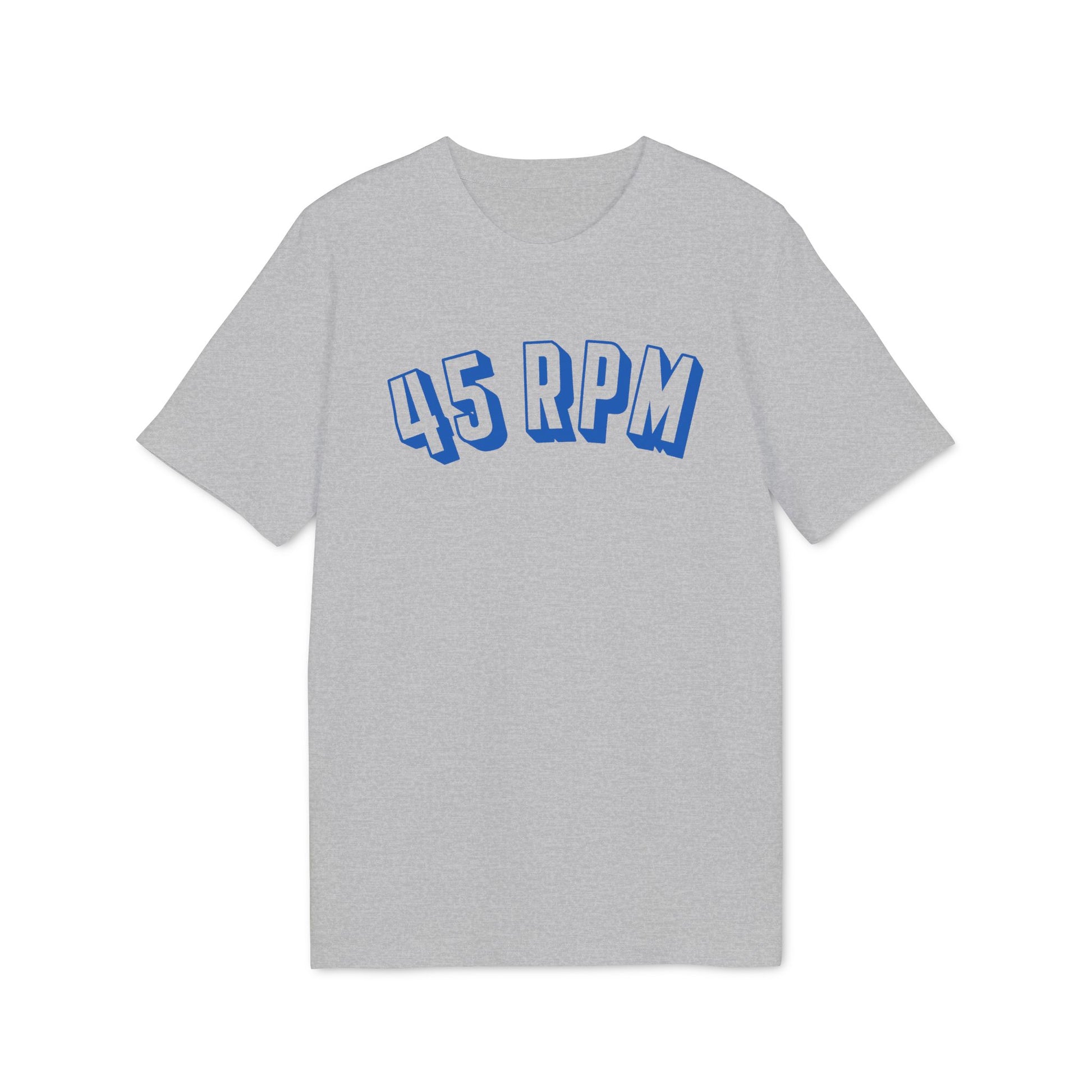 Grey t-shirt with blue "45 RPM" text