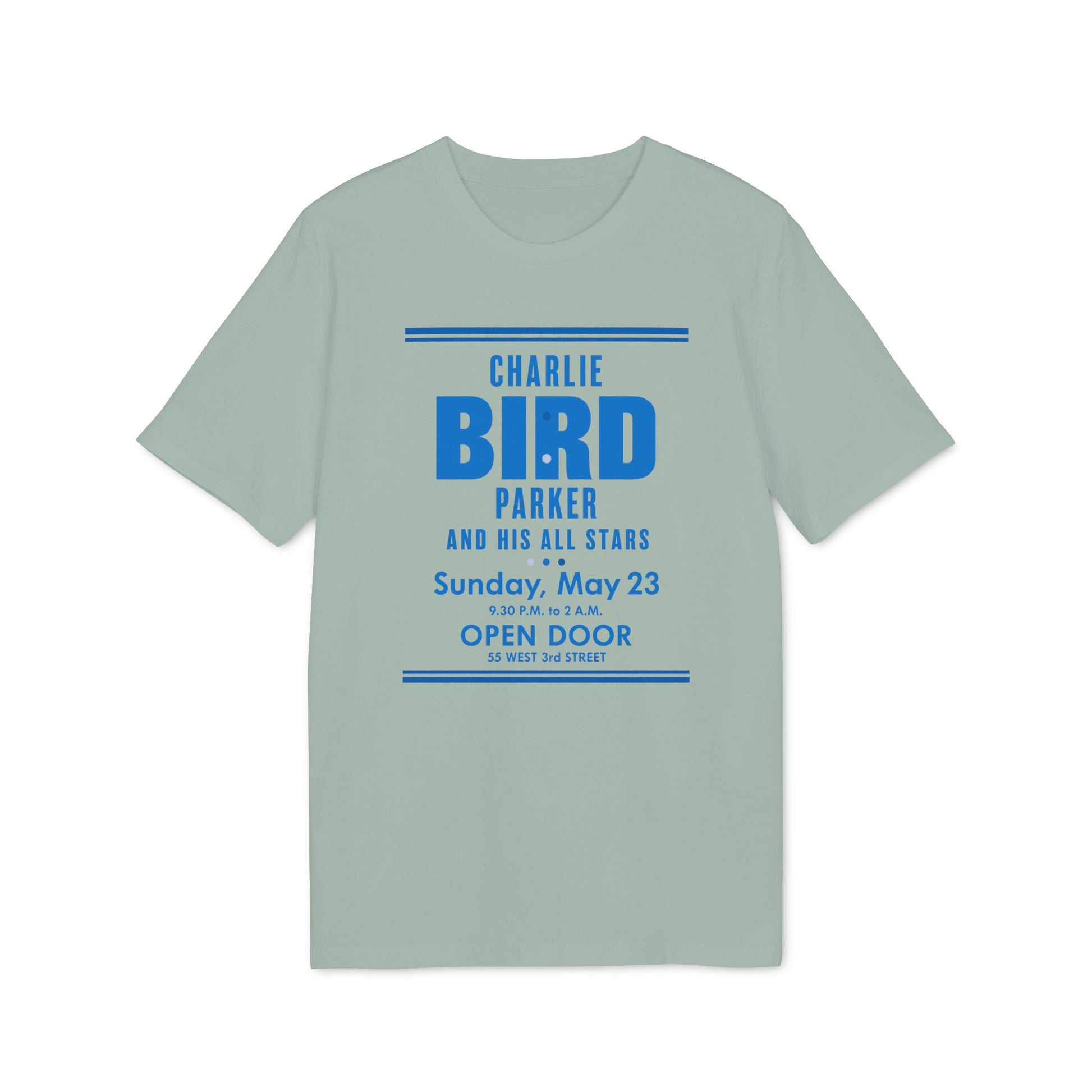 T-shirt with Charlie Bird Parker and His All Stars concert announcement.