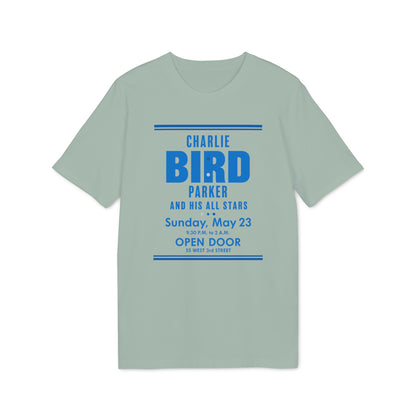T-shirt with Charlie Bird Parker and His All Stars concert announcement.