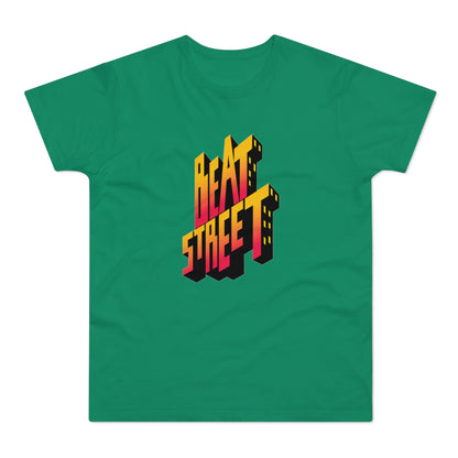 Green t-shirt with a 3D "BEAT STREET" cityscape graphic in yellow and red.