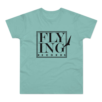 Teal t-shirt with black "FLYING RECORDS" text and a bird silhouette.