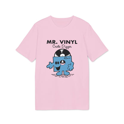 Pink t-shirt with "MR. VINYL Crate Digger" and vinyl record character.