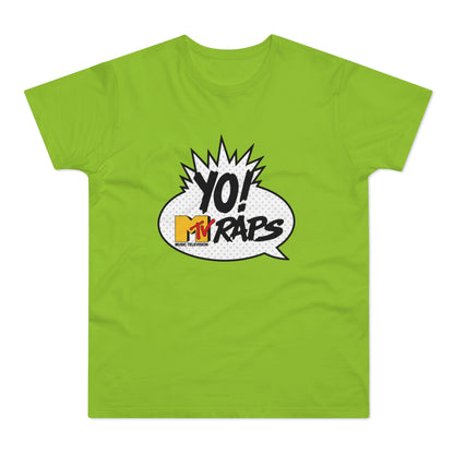Green t-shirt with comic bubble saying "YO! MTV RAPS MUSIC TELEVISION".