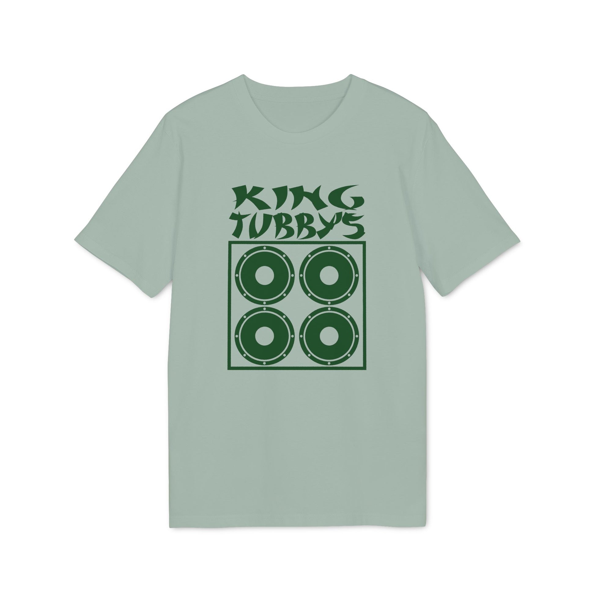 Light green t-shirt with green "KING TUBBY'S" text and speaker graphic.
