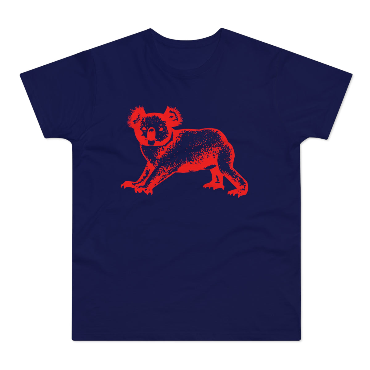 Dark navy t-shirt with a red graphic of a koala in a textured style.