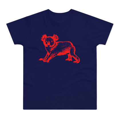 Dark navy t-shirt with a red graphic of a koala in a textured style.