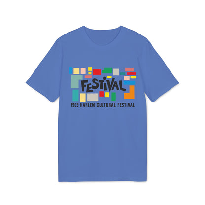 Blue t-shirt with "FESTIVAL" and "1969 HARLEM CULTURAL FESTIVAL" text.