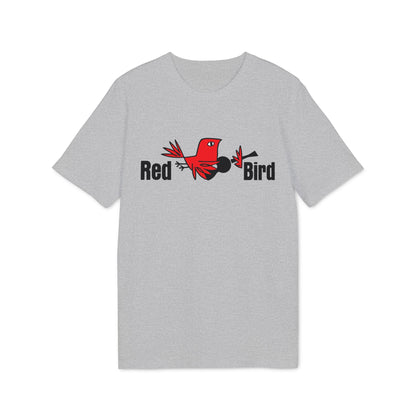 Grey t-shirt with "Red Bird" text and a red cartoon bird graphic.