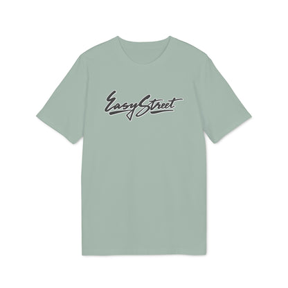 Sage green crewneck t-shirt featuring the script text Easy Street centered on the chest.