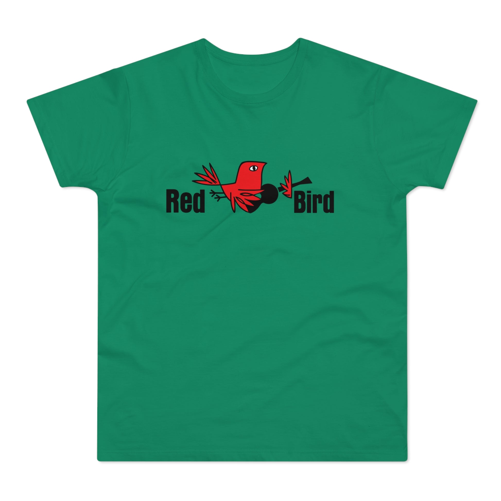 Green t-shirt with "Red Bird" text and a stylized red bird graphic.