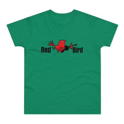Green t-shirt with "Red Bird" text and a stylized red bird graphic.