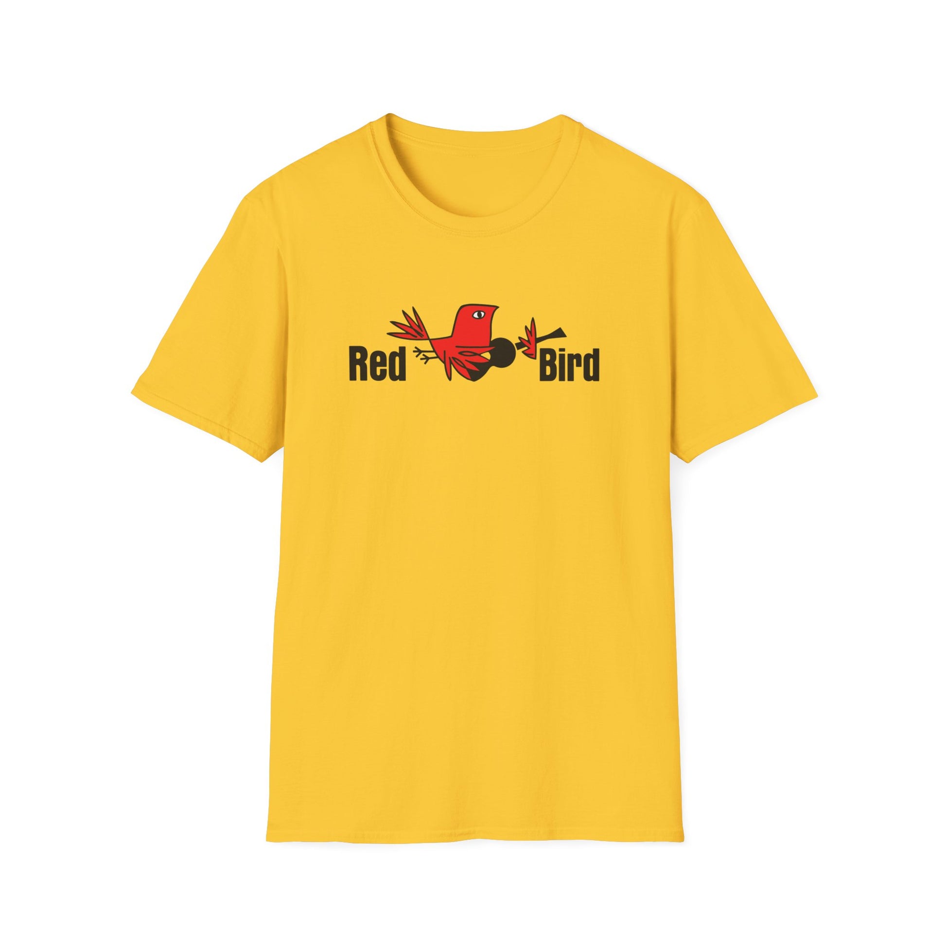 Yellow t-shirt with red bird graphic and "Red Bird" text.