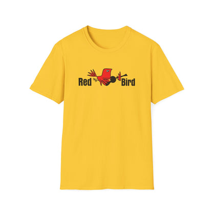 Yellow t-shirt with red bird graphic and "Red Bird" text.