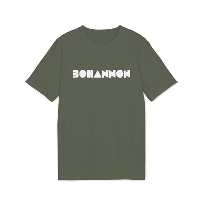 Olive green crewneck t-shirt featuring the white geometric text BOHANNON centered across the chest.