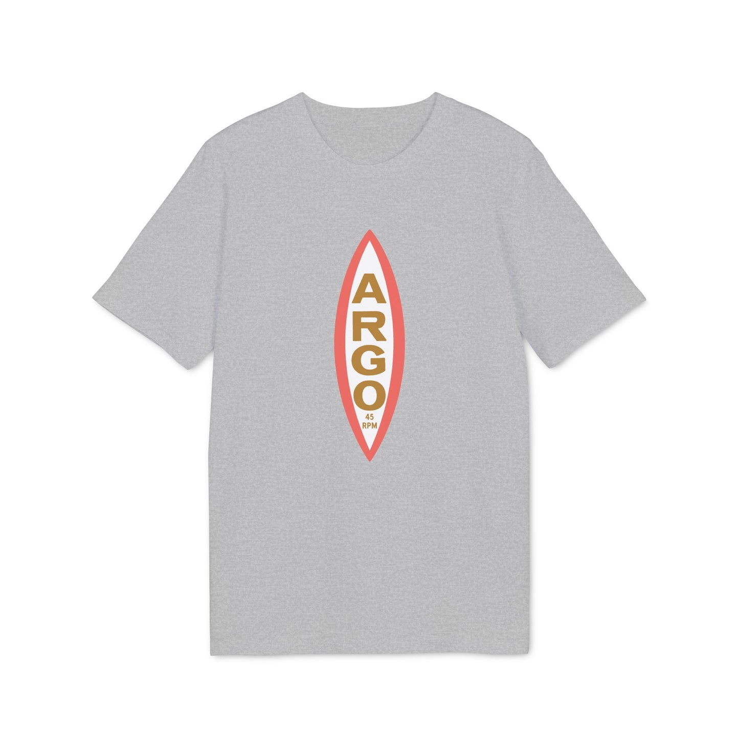 Grey t-shirt with vertical "ARGO" text and "45 RPM" at bottom.