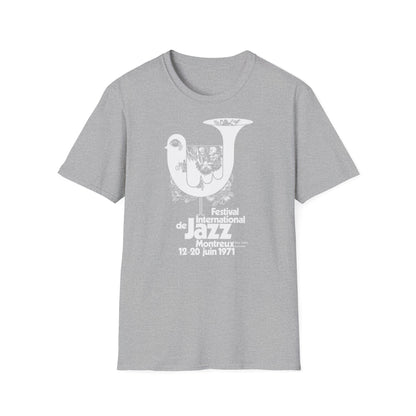 Grey t-shirt with white graphic for Festival International de Jazz Montreux 1971.