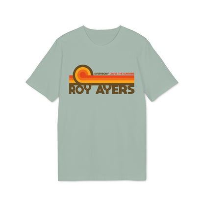 Roy Ayers Everybody Loves The Sunshine t-shirt with retro stripes and text.