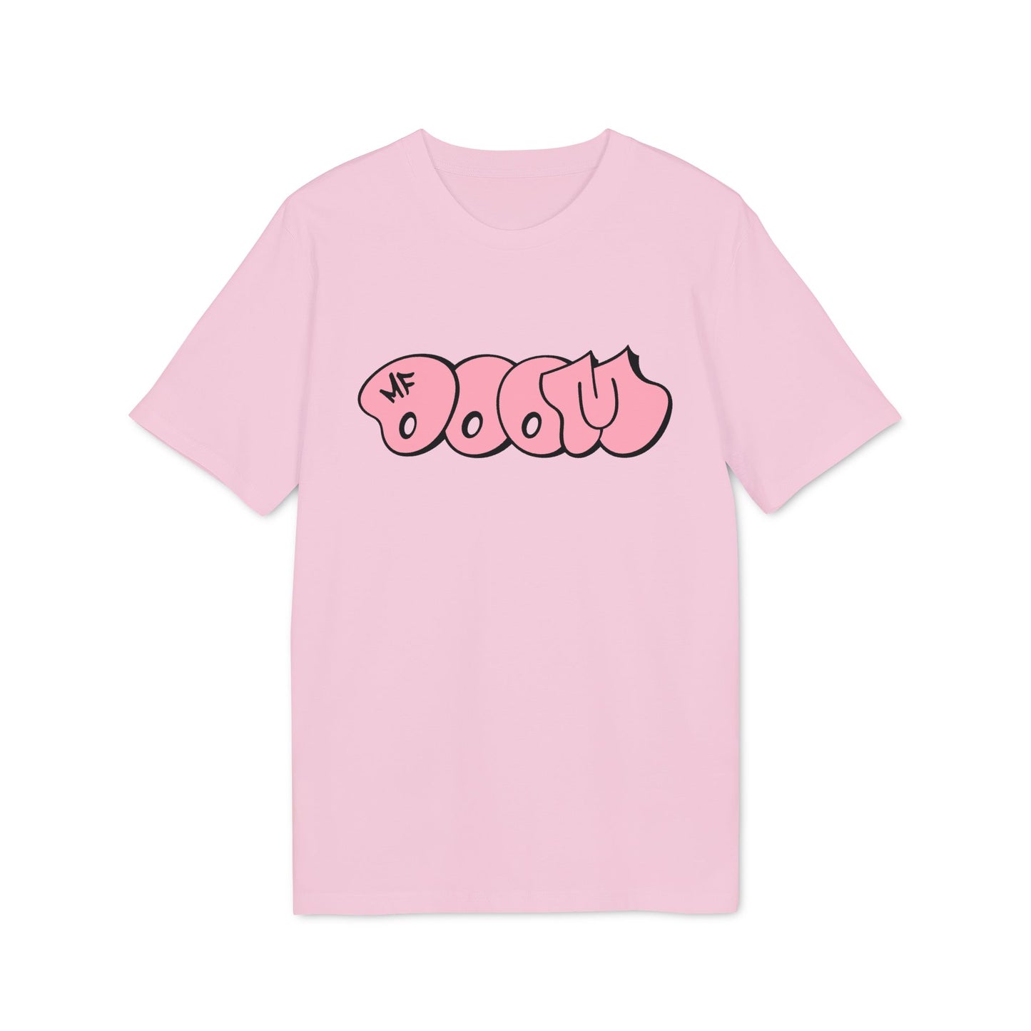 Pink t-shirt with a pink "MF DOOM" graffiti-style logo on the front.