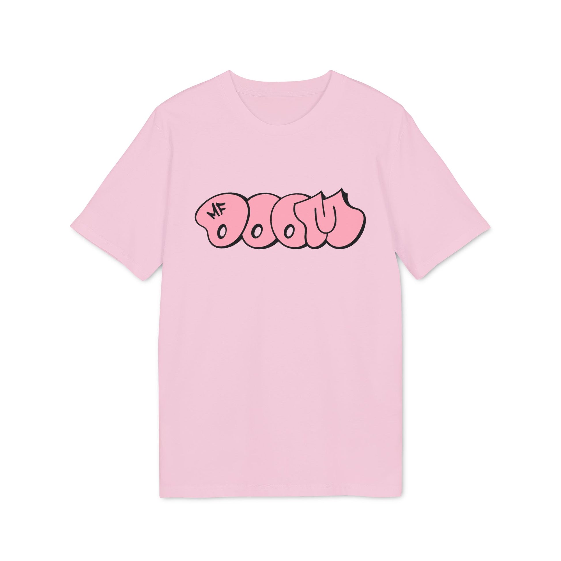 Pink t-shirt with a pink "MF DOOM" graffiti-style logo on the front.