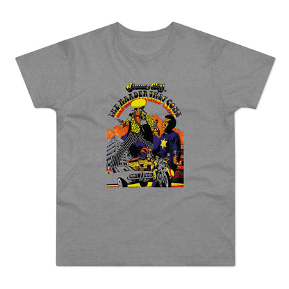 The Harder They Come Jimmy Cliff graphic on a grey t-shirt.