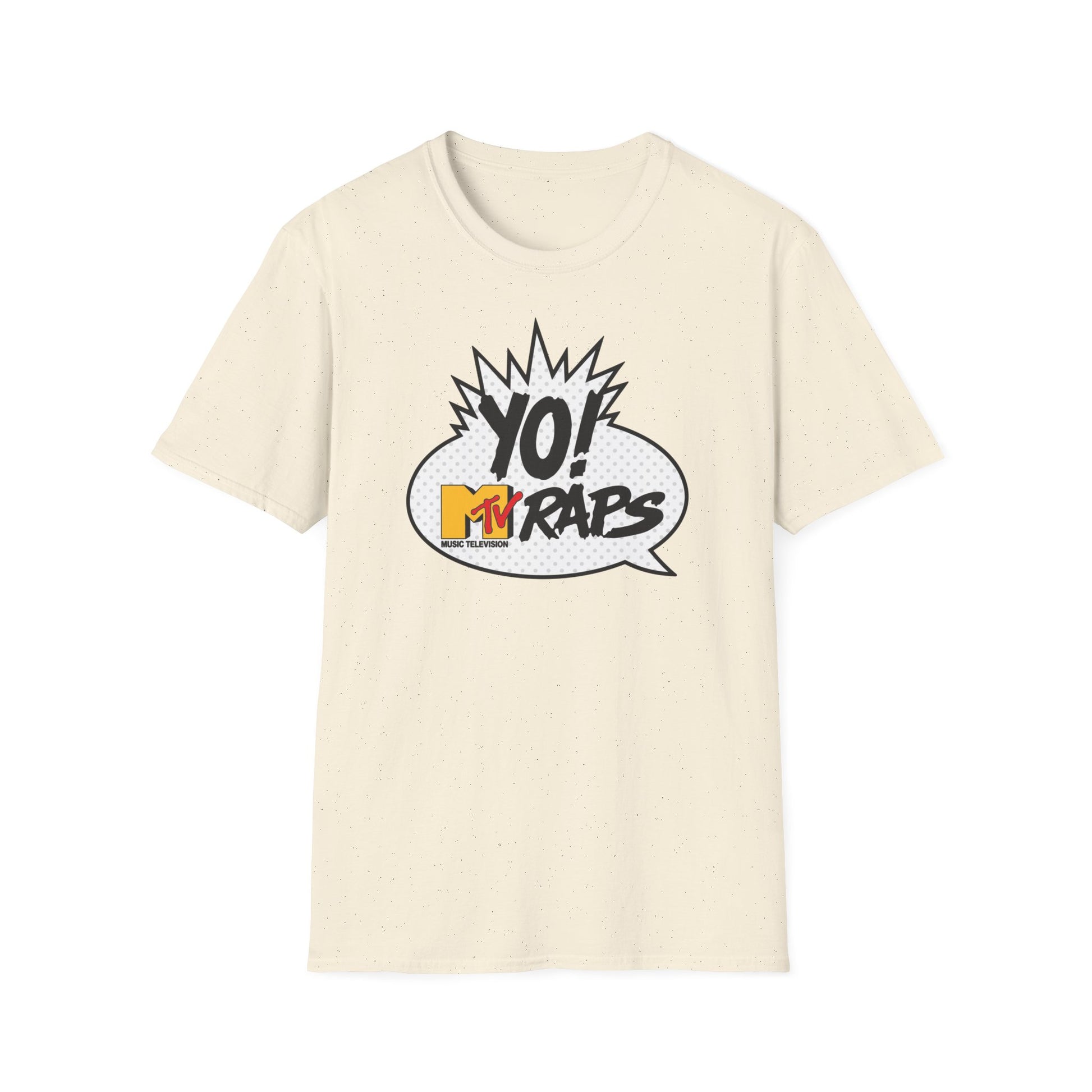 Cream t-shirt with "Yo! MTV Raps" logo in a speech bubble.