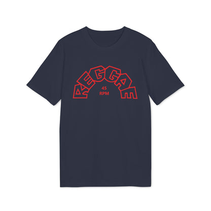 Dark navy t-shirt with red "REGGAE" text and "45 RPM" below.