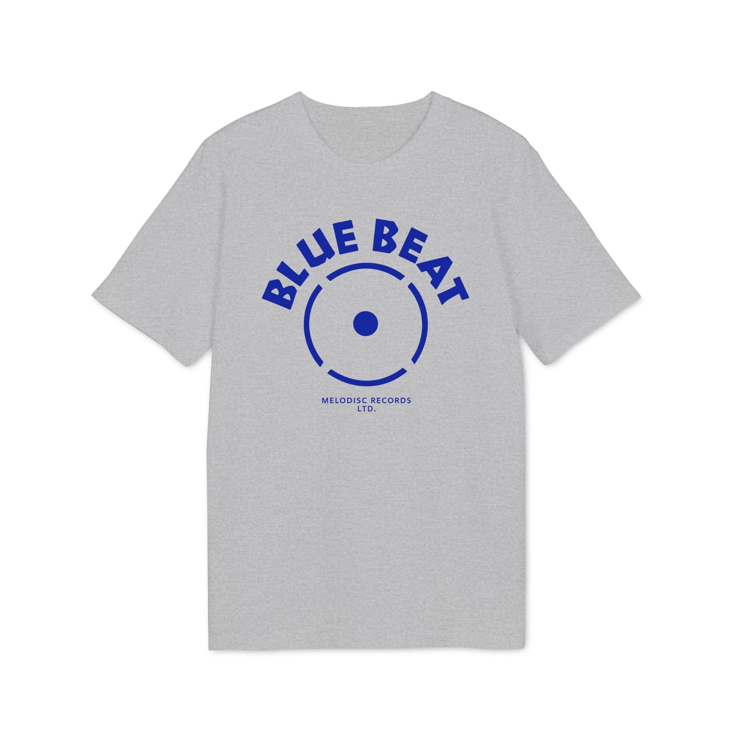 Grey t-shirt with blue "BLUE BEAT" text and "MELODISC RECORDS LTD." logo.