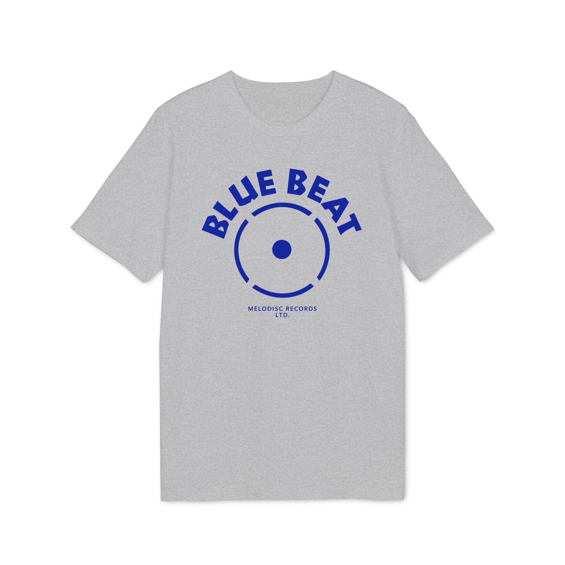 Grey t-shirt with blue "BLUE BEAT" text and "MELODISC RECORDS LTD." logo.