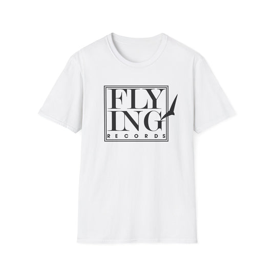 White t-shirt with black Flying Records logo featuring a bird silhouette.