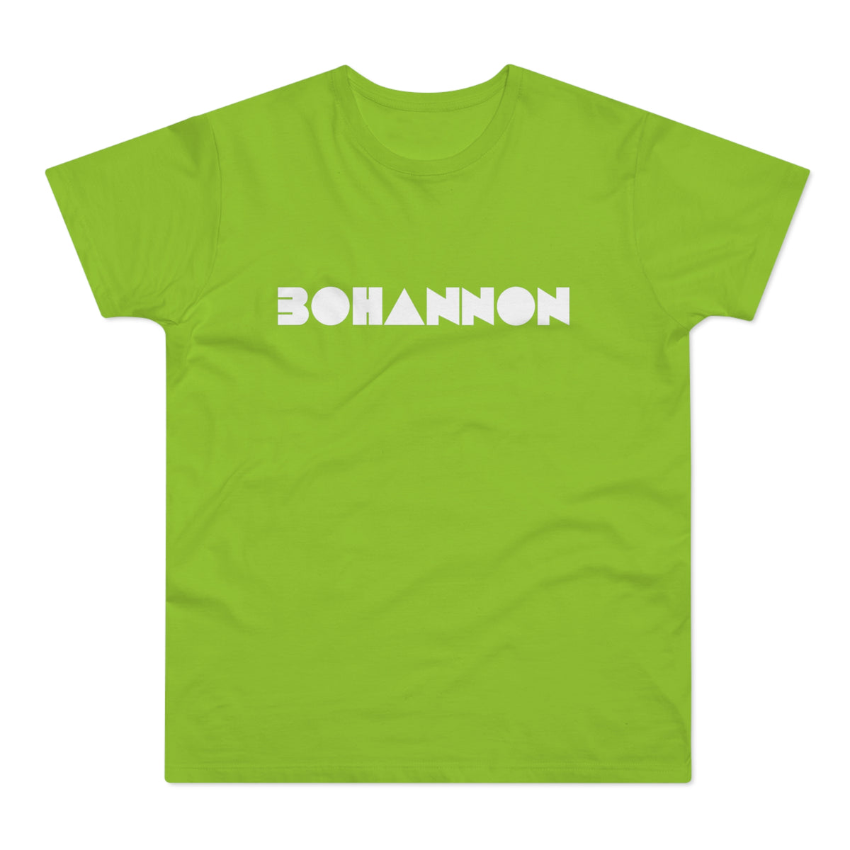 Lime green t-shirt with white "BOHANNON" text in a modern font.